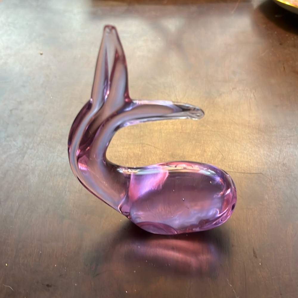 Blown Lavender Glass Whale Figurine 4.5” Tall
